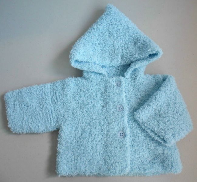  Tricot b�b� laine fait main paletot bleu 
