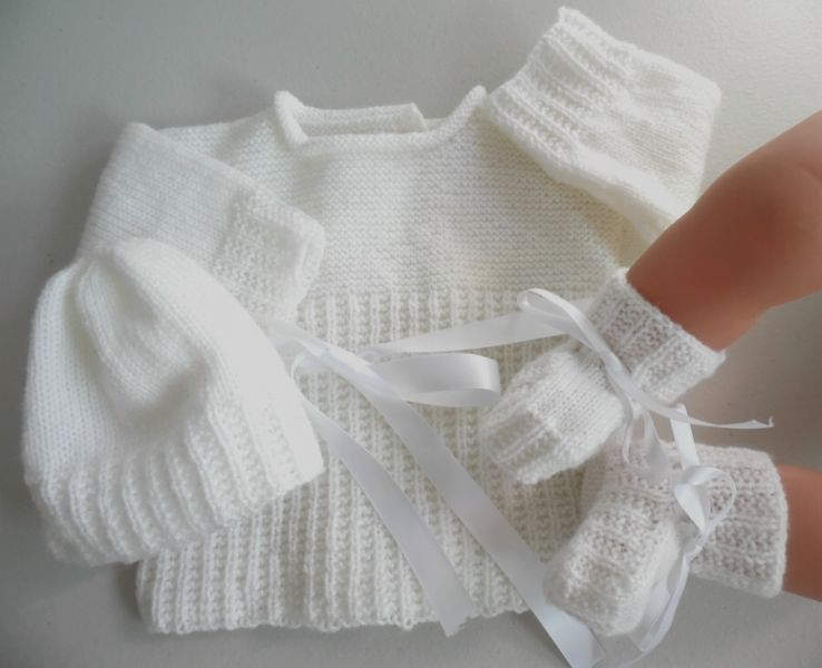 Tricot laine b�b� mixte brassi�re blanche
